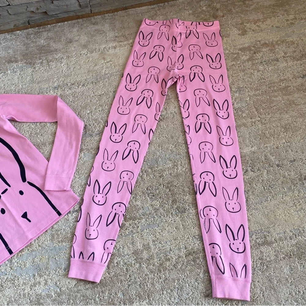 Hanna Andersson Long John Pajama Set Pink Bunny Print Long Sleeve Organic Cotton